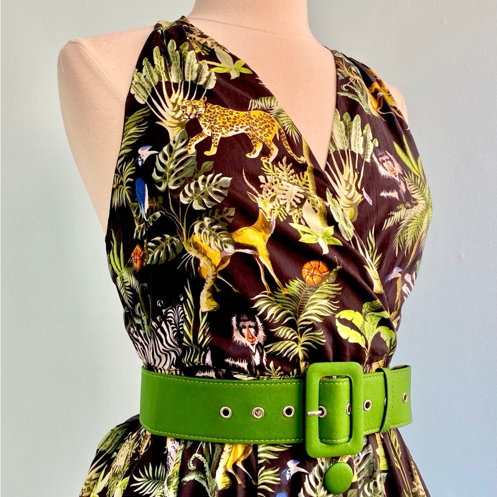Unique Vintage Tropical Jungle Print Halter Dress - Picture 4 of 8